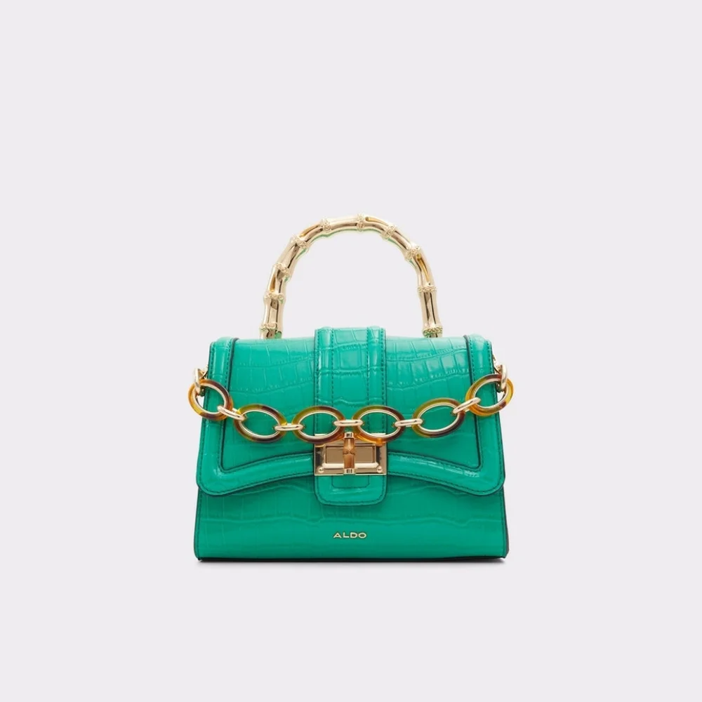 Aldo Dark Green Aubray Top Handle Bag with Gold Chain - Picture 3 of 6